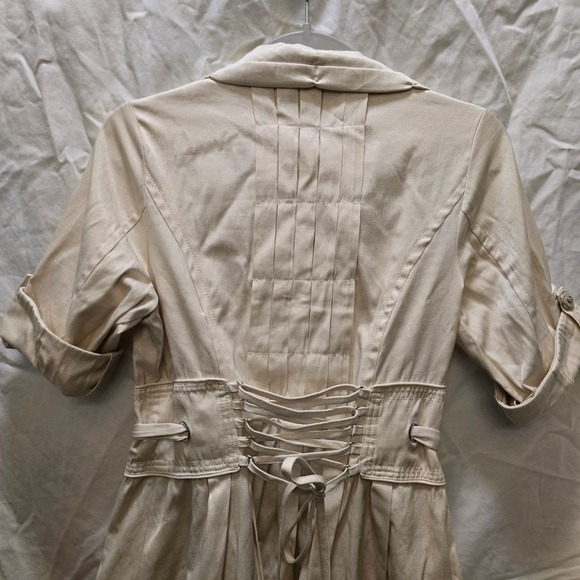 Picky Girl Corset Shirt Dress Belted Collared Short Sleeve Beige Women's Large - Picture 10 of 13